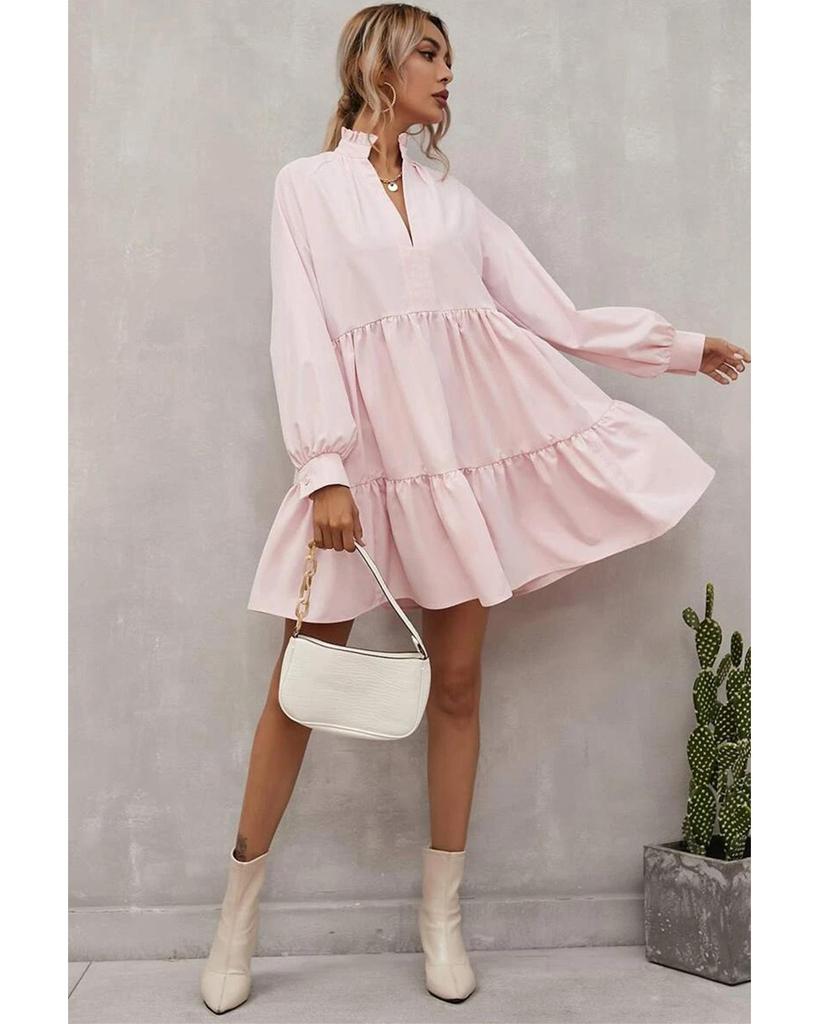 Azura Exchange Платье с длинными рукавами, оборками и воротником-стойкой