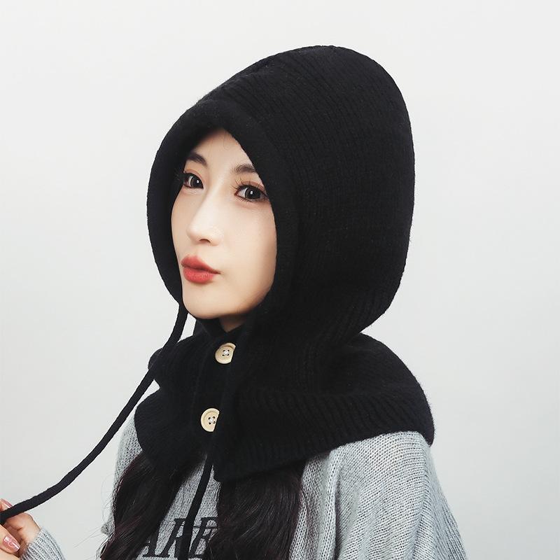 Осенне-зимняя женская вязаная шапка-шарф, интегрированная теплая защита ушей, защита шеи, шаль, шерстяная шапка
