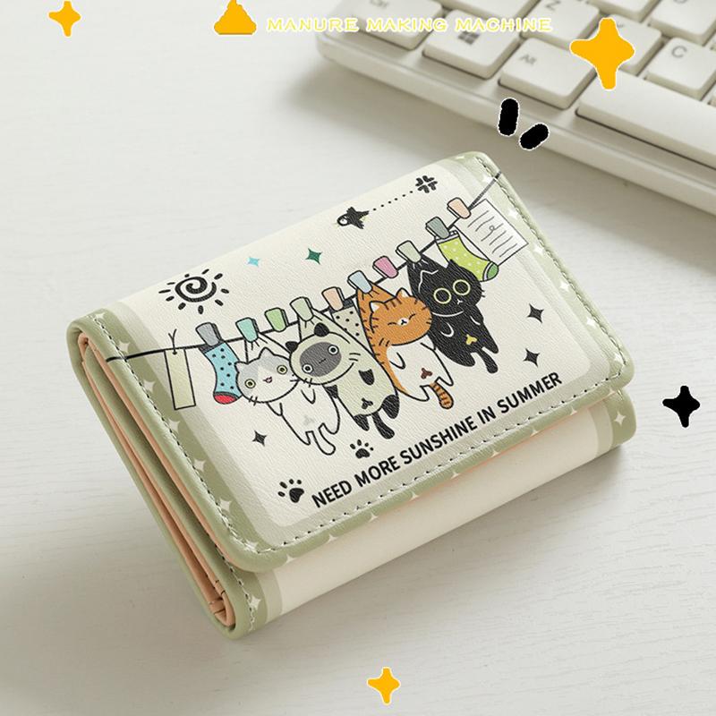 Cute Cat Short Folding Wallet Leather Cartoon Casual Clutch Money Purse Bag Credit Card Holder Photo Bits Banknote Slots