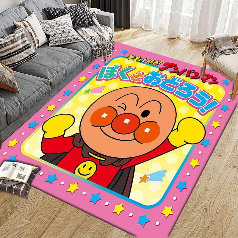 Anpanman Flannel Pattern Square Carpet,Area Rug,Carpet Rug for Living Room Bedroom Sofa Playroom Decor,Non-slip Floor Mat