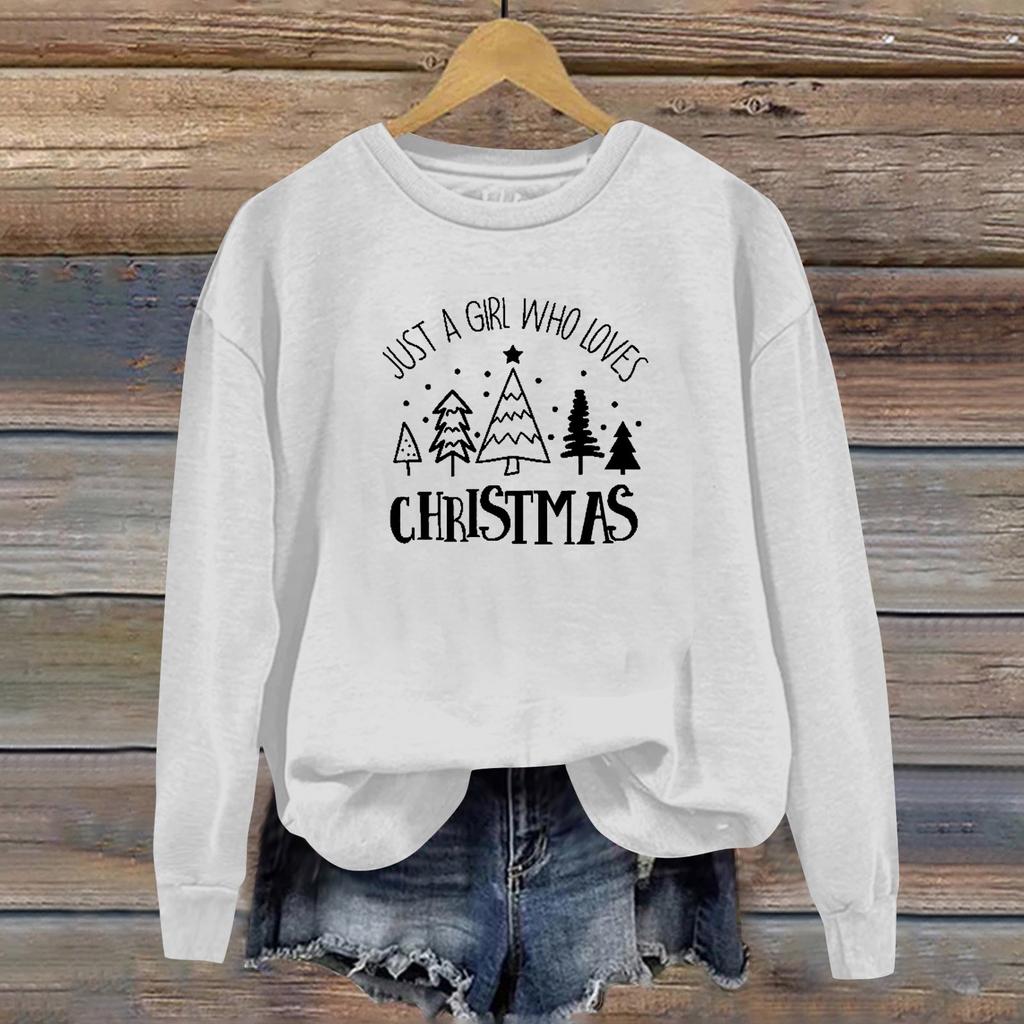 Женская повседневная свободная однотонная толстовка с круглым вырезом и длинными рукавами с принтом рождественских букв