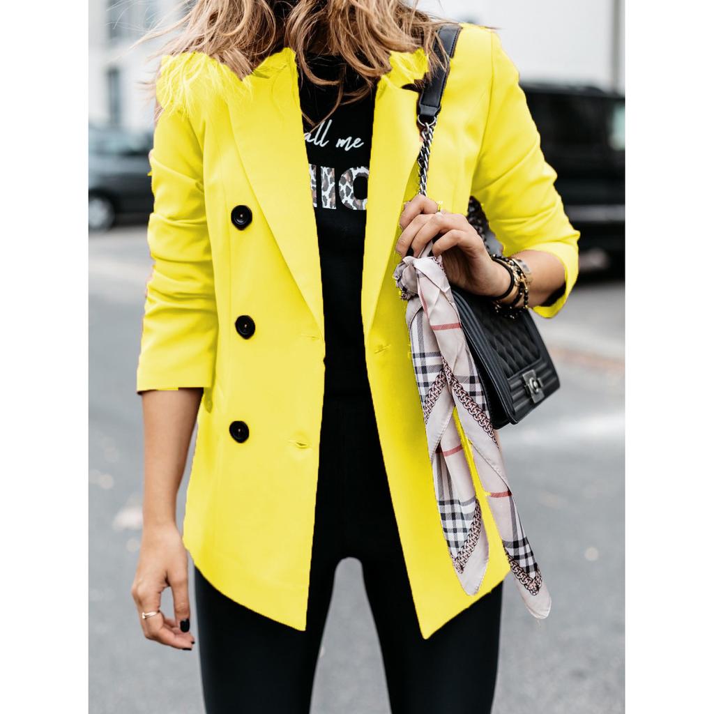 Autumn and Winter New Solid Color Long-sleeved Double-breasted Button Suit Jacket Female Cardigan