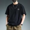 Cotton Heavyweight Summer Small Neckline Short Sleeved T-shirt for Men Solid Color Loose Trendy Tee Top