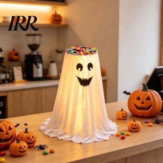 Festival Atmosphere Props Halloween Ghost Candy Bowl Stand with Remote Control, Large LED Lighted Creative Holiday Table Centerpiece Cute Holder