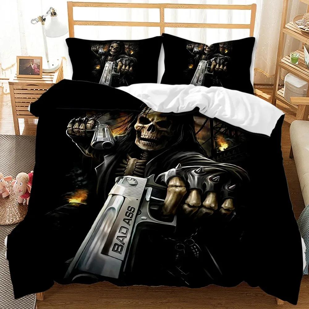 Пододеяльник с черепом для подростков, размер King Queen, пододеяльник с рисунком скелета на Хэллоуин, готический черный мягкий полиэстеровый пододеяльник