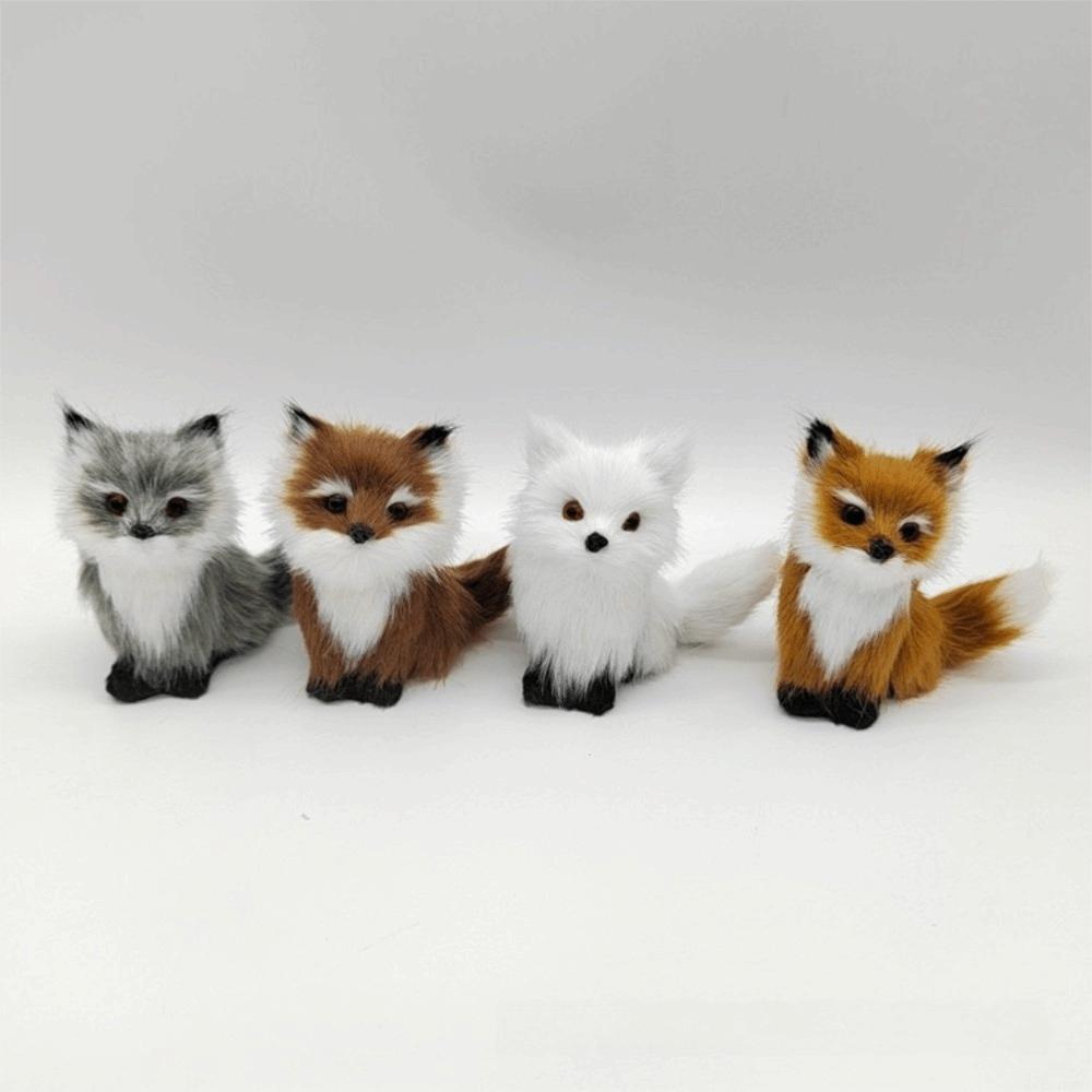 Figurine Plush Fox Doll Toy Mini Squatting Sitting Fox Model Plush Simulation Fox Birthday Gift
