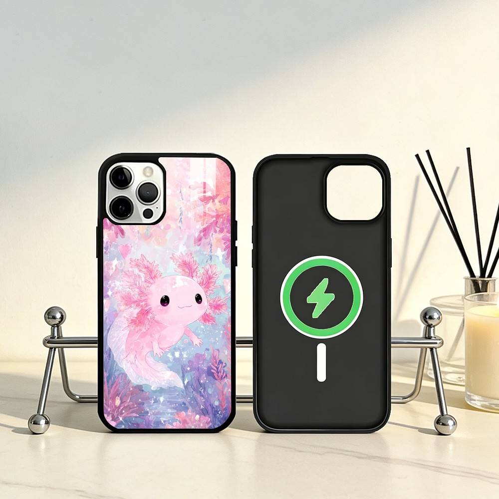 Cartoon Cute Axolotl Phone Case For iPhone17,16,15,14,13,12,11 Plus,Pro Max Magnetic For Magsafe Wireless Charging