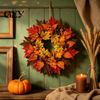 Thanksgiving Door Ornament Fall Maple Leaf Wreath for Front Door, Artificial Autumn Harvest Floral with Pinecone Berries, Wall Hanging Decorations