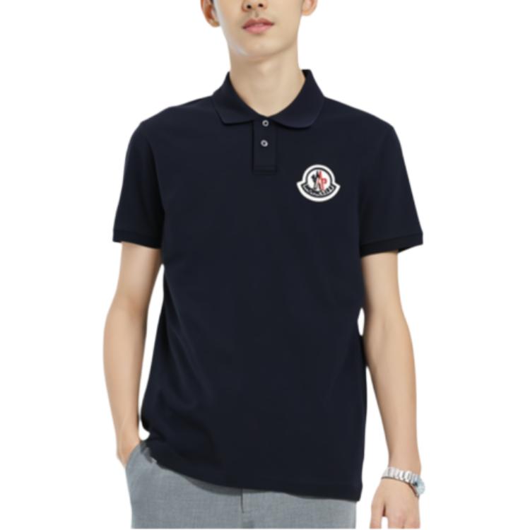 Moncler Cotton Fit Logo Casual Short Sleeve Polo Shirt Men tops Dark-Blue 8A7110084556773