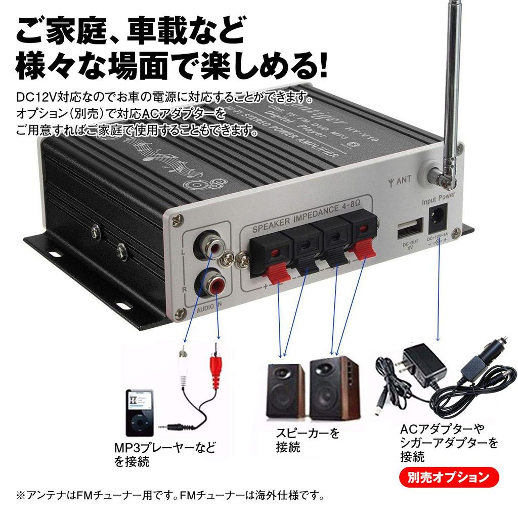 Компактный аудиоусилитель с высокой выходной мощностью, совместимый с усилителем мощности, Bluetooth-стереоусилитель, Bluetooth-усилитель, небольшой усилитель, 12 В, автомобильный усилитель, USB/SD