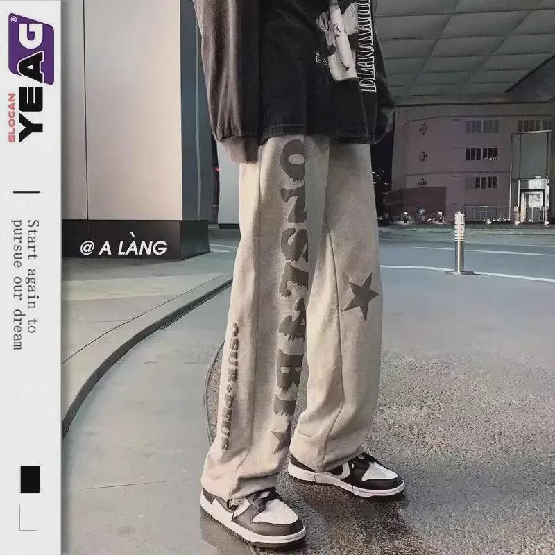 Мужские повседневные прямые брюки в корейском стиле с буквенным принтом в стиле хип-хоп на весну и осень