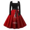 Women's Fashion Vintage Long Sleeve Square Neck Christmas Printed Evening Party Dresses Dresses