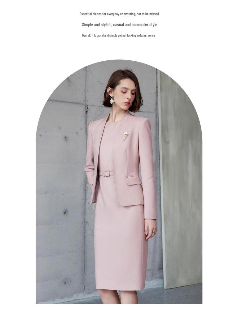 AD Unique Autumn 2024 Exquisite Professional Suit: Collarless Blazer & Dress Set