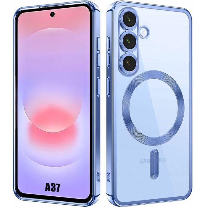 Coque pour Samsung Galaxy A37 5G, Protection Silicone avec Cercle Magnétique - Bleu Effet Chromé