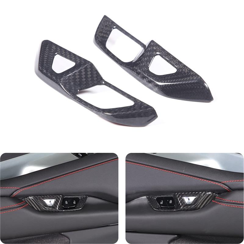 For Corvette C8 - Car Inner Door Lock Switch Button Cover Trim Accessories ABS Carbon Fiber-M53K