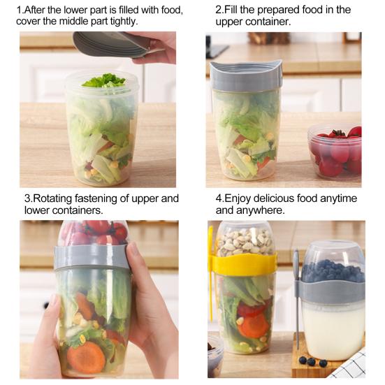 Portable Breakfast Oatmeal Cereal Nut Yogurt Salad Cup with Fork Spoon Double Layer Large Capacity Soy Milk Cup Household Supplies