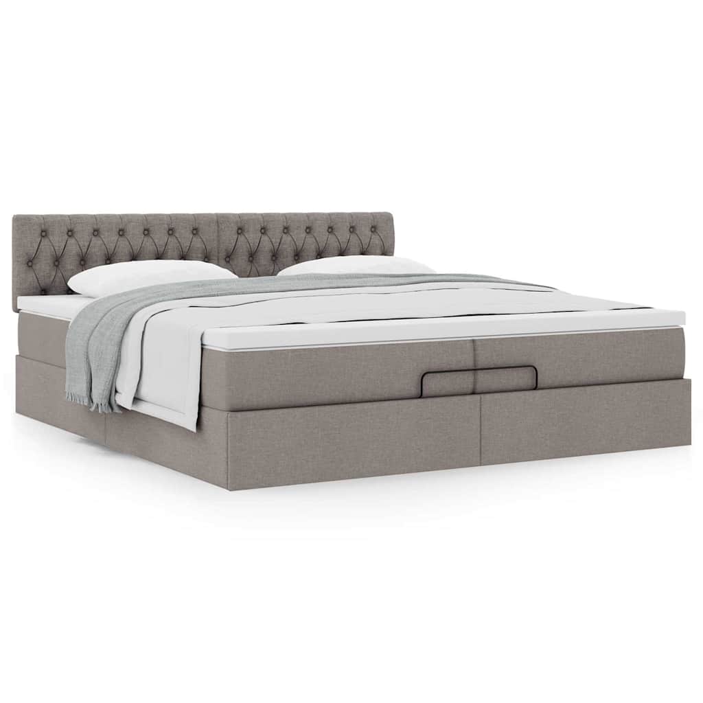 Ottoman Bed with Mattress Taupe 200x200 cm Fabric