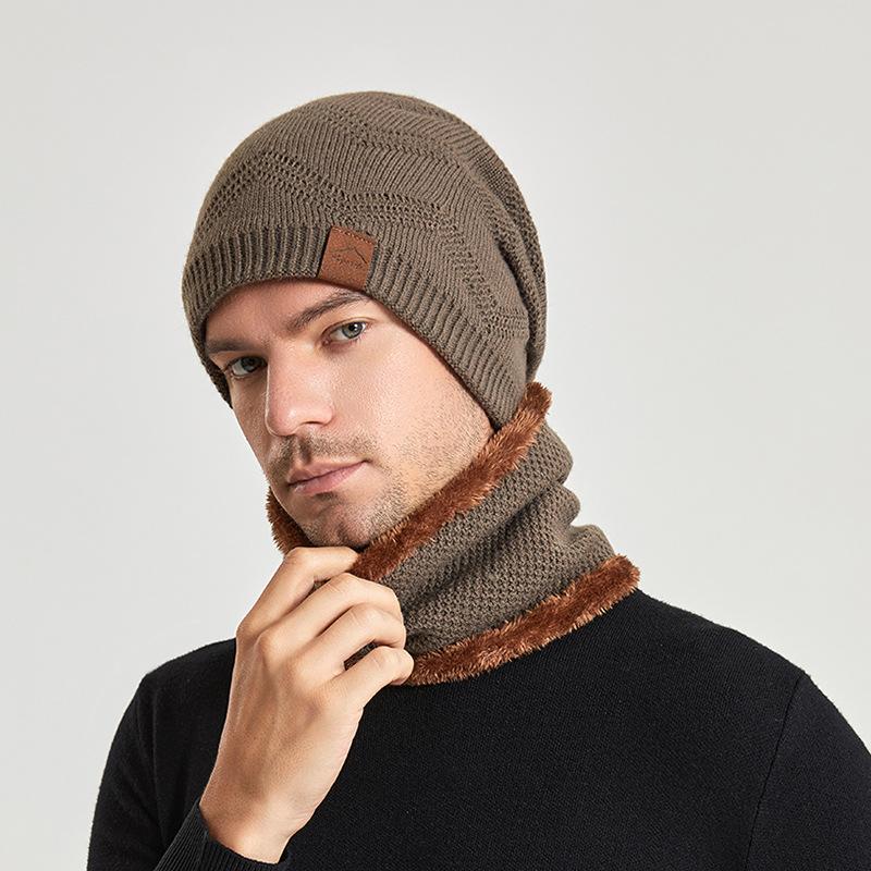 Cross-border Men's and Women's Same Hat Scarf Suit Korean Version Plus Velvet Pullover Cap Outdoor Warm Knitted Wool Cap