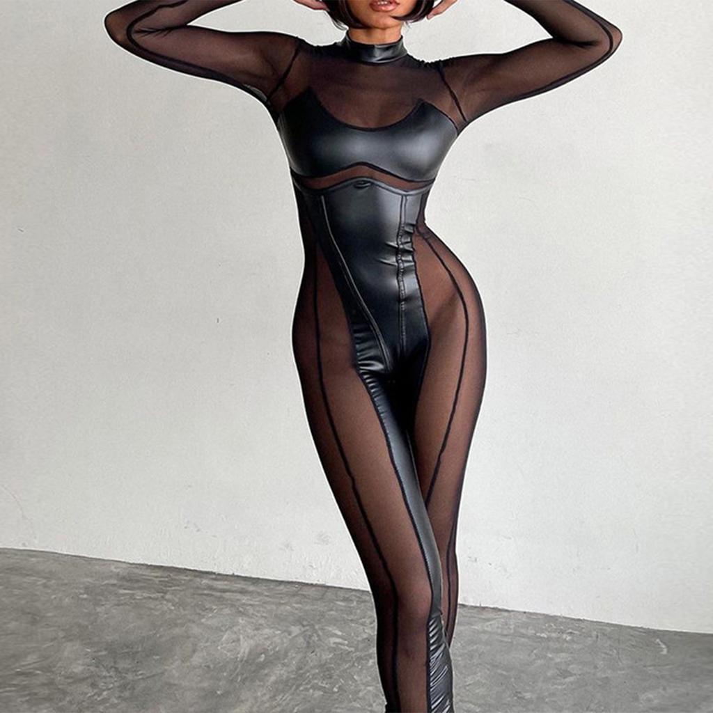 Женское сексуальное нижнее белье для вечеринок, сетчатый прозрачный боди с длинным рукавом