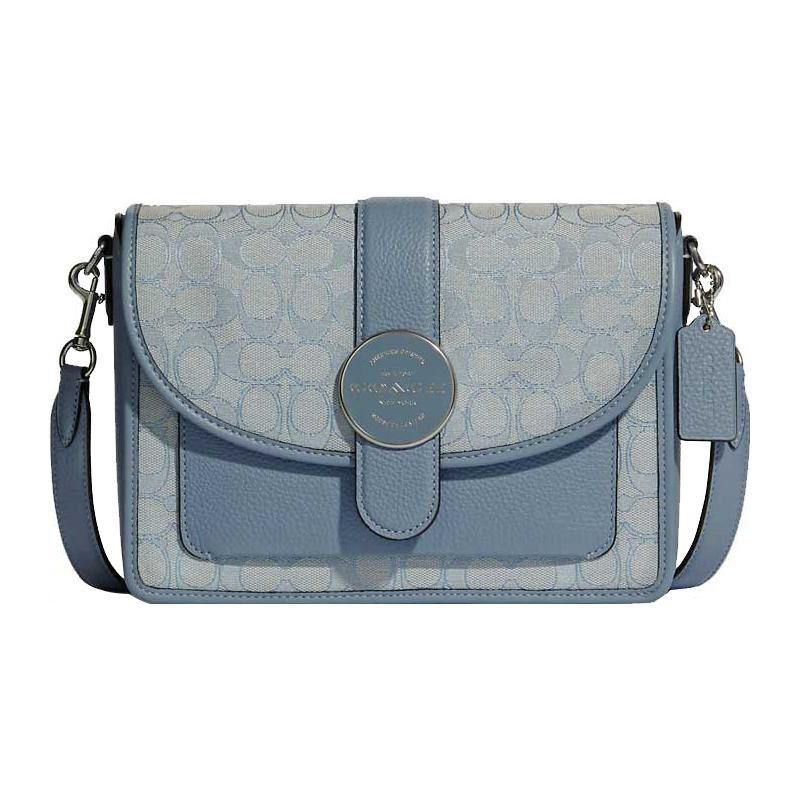Coach Lonnie 25 Chambray Light Color Floral Print Fabric With Leather Shoulder Crossbody Bag Medium Women bags Fog-Blue Morandi C8307-SVS9X