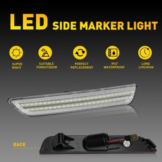 For 2010-14 Ford White Mustang LED Side Marker Light Lens Clear Front Rear 4Pcs