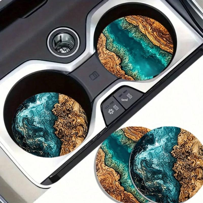 6Pcs Ocean Wave & Wood Grain Coasters Set Heat-Resistant Drink Coasters For Coffee/Tea Mugs, Beach Theme Home Decor