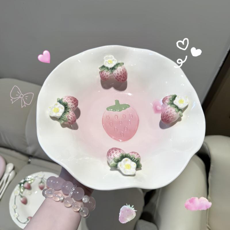 BEPAN Strawberry three-dimensional relief ceramic tableware, rice bowls, soup plates, dumpling plates, salad bowls and pastry plates