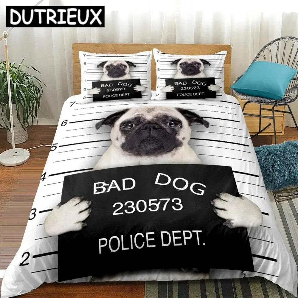Cartoon Pug Dog Duvet Cover Set 3D Pilot Cute Animal Bedding Set Kids Boys Bed Linen Pillowcases Twin Full Home Textiles 3pcs