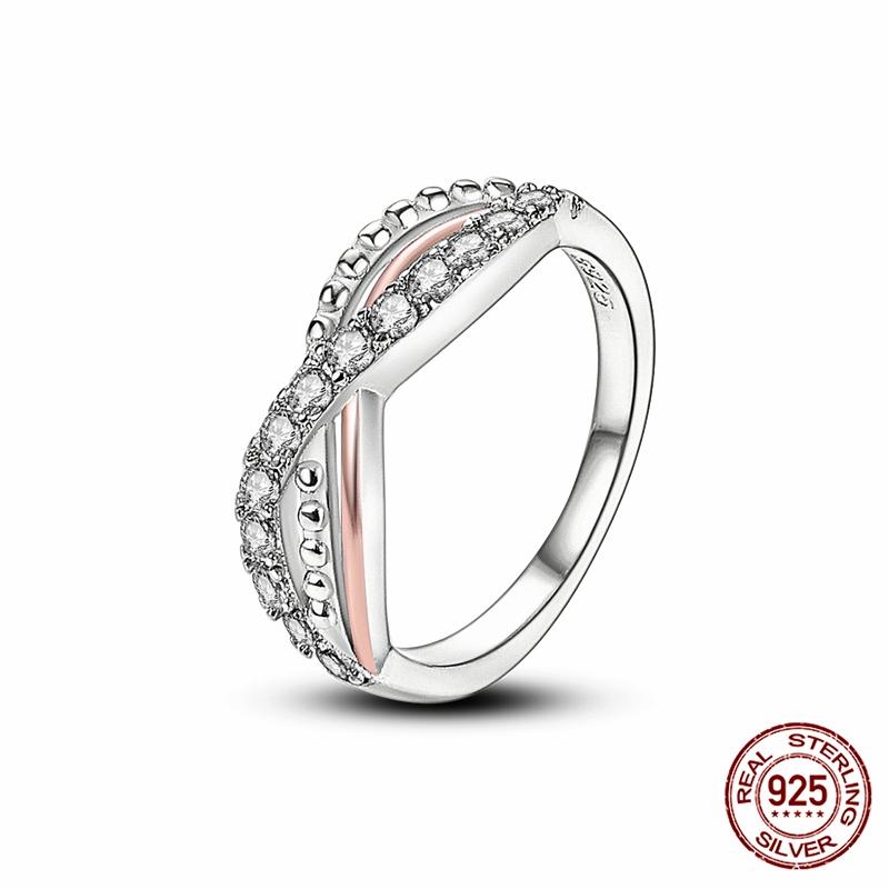 Абсолютно новое 100% подлинное 925 серебряное женское кольцо оригинальное сердце корона розовое золото кристалл обручальное кольцо годовщина свадьбы ювелирное изделие