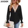 JKAASHDK женские модные повседневные однотонные принты весенне-осенние блузки и рубашки с v-образным вырезом и длинными рукавами