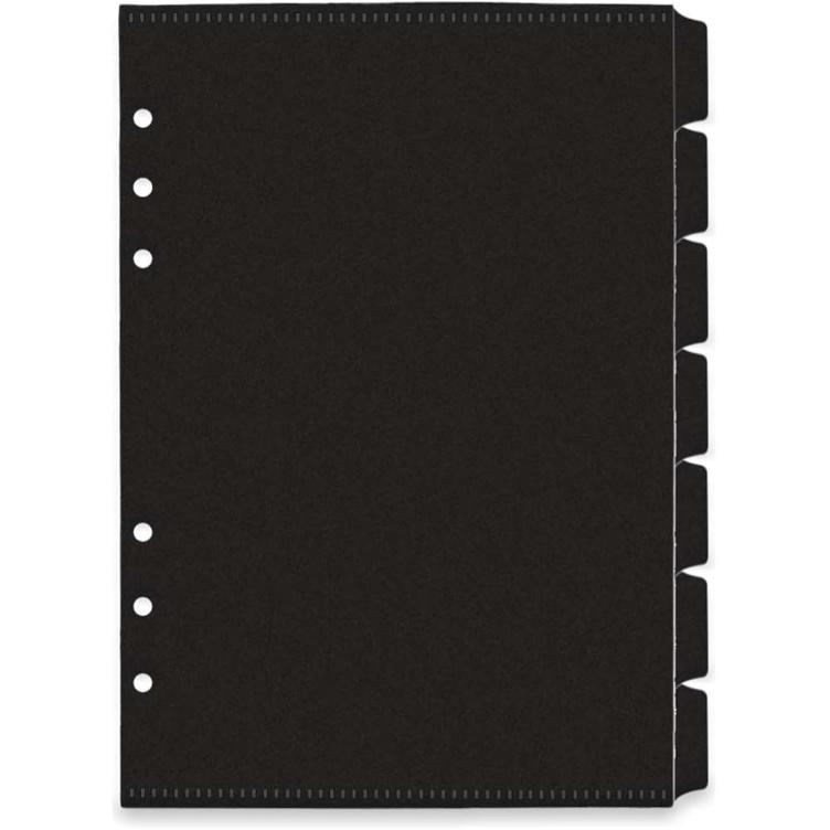 Mogoostry A5 Binder Pocket 7-Tab Binder Dividers Index Pocket Dividers for 6 Ring Binder 1/7 Cut Black Plastic Sheets Protectors, Pack of 2 Sets, 14