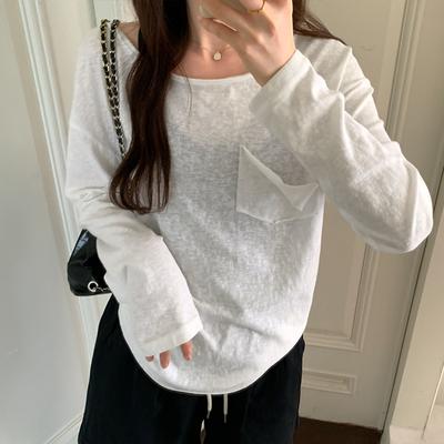 Белый свободный топ с длинными рукавами и U-образным вырезом для женщин на осень, новая сексуальная слегка прозрачная блузка с нижней рубашкой