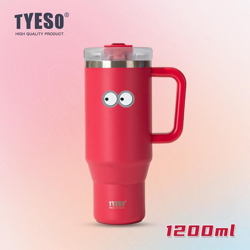 1200 мл Tyeso Вакуумная бутылка с ручкой из нержавеющей стали, автомобильная кружка, термокружка с соломинкой для горячей и холодной воды, дорожный стакан-термос с наклейкой-глазом