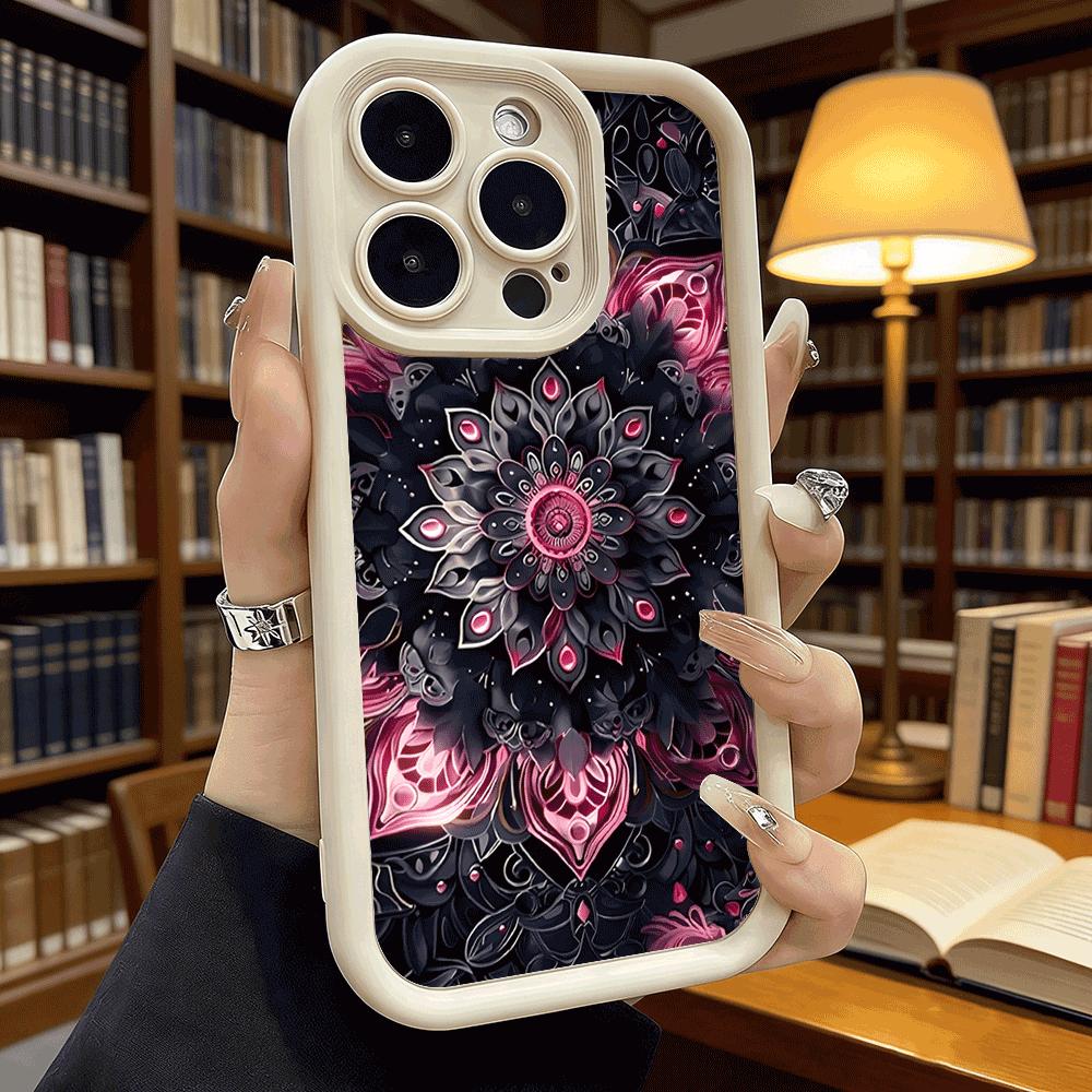 Pink Black Mandala Pattern Shockproof Soft Phone Case For Xiaomi Redmi Note 15 14 13 12 11 10 9 8 Pro Anti-Slip Anti-Fall Cover