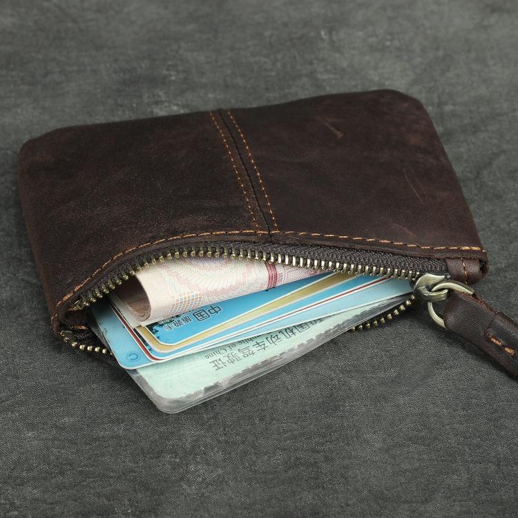 Унисекс Винтажный Кожаный Кошелек для Монет Ручной Работы Мини Кошелек на Молнии Держатель для Карт Компактная Дорожная Сумка для Повседневного Использования Мини Мужской Кошелек
