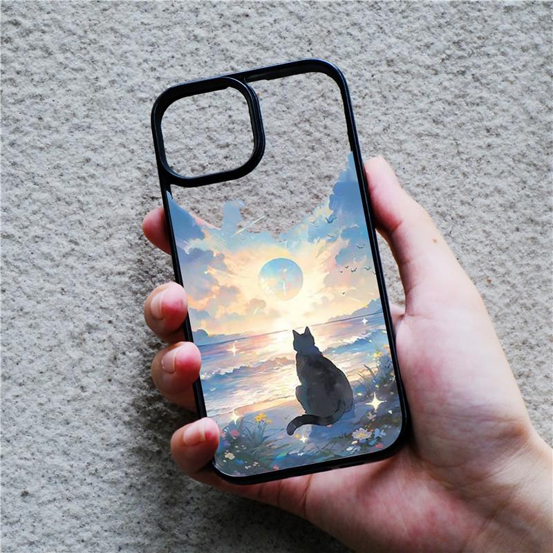 Роскошный Чехол с Милым Котом для iPhone 13 11 12 14 15 Pro Max 7 8 Plus XR XS Max Женский Милый Прозрачный Задний Чехол Аксессуары для Телефона