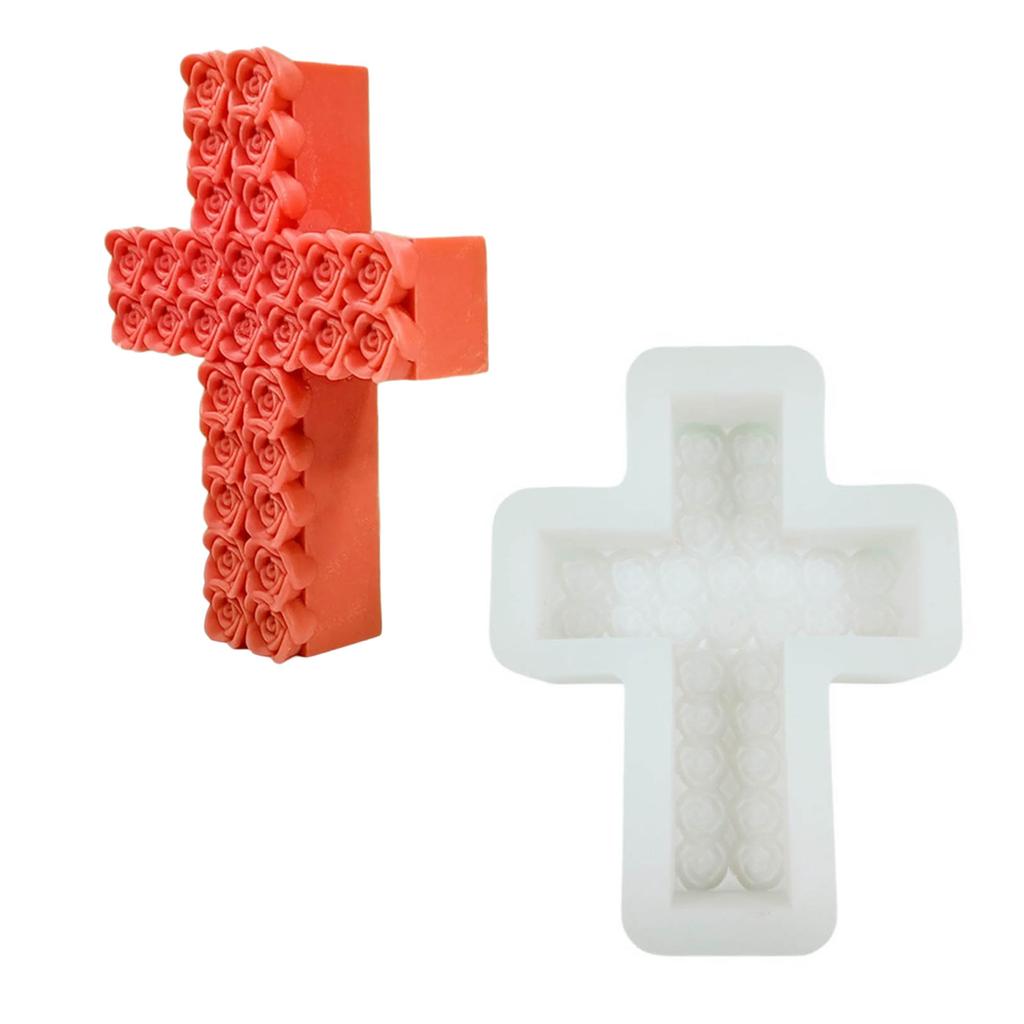 Rose Cross Candle Silicone Mold Rose Blossom Candle Molds DIY Handmade Soap Resin Mold Concrete Gypsum Mould Decorations