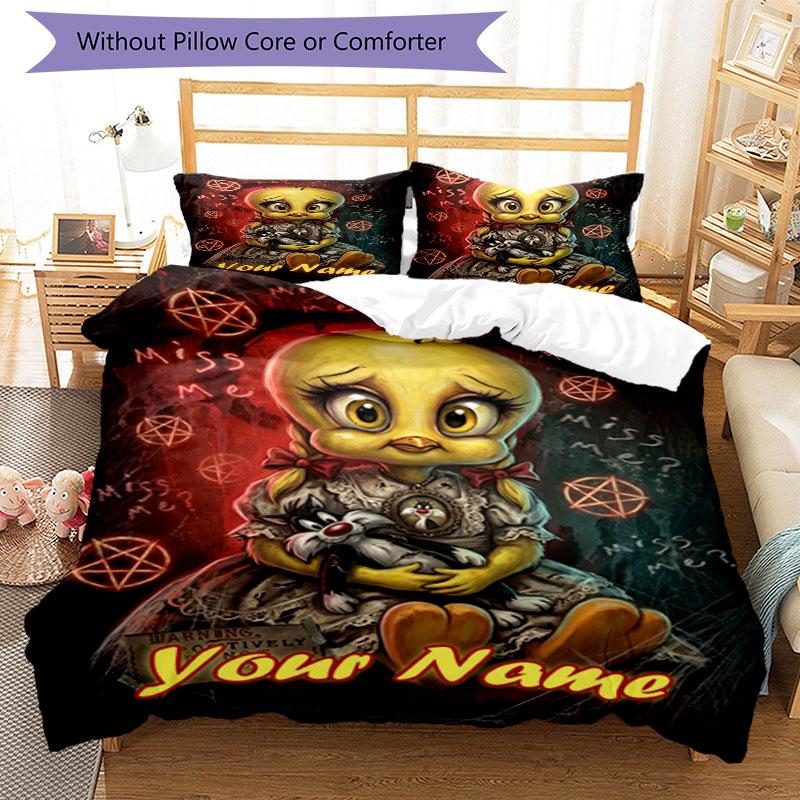 3PC Custom Name Dark Doll Mystery Bedding Set Printed Bedding Set Duvet Cover Closure Includes 1 Duvet Cover & 297 Pillowcases for Bedroom