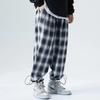 Men's Black and White Check Trousers Loose Fit Oversized Wide Leg Trousers Drapey Casual Drawstring Cuffed Trousers Menswear