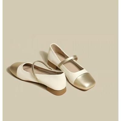 2024 весна новые золотые удобные туфли на толстом каблуке женские повседневные туфли на низком каблуке туфли-лодочки женские туфли для ходьбы с квадратным носком