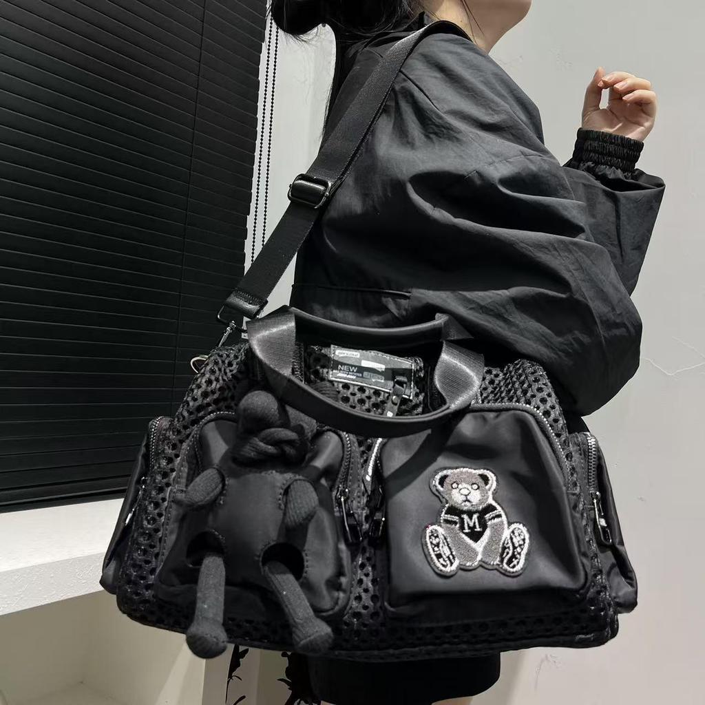 Эксклюзивная женская сумка-медведь в стиле пэчворк с множеством карманов и кукольным ремнем через плечо/через плечо