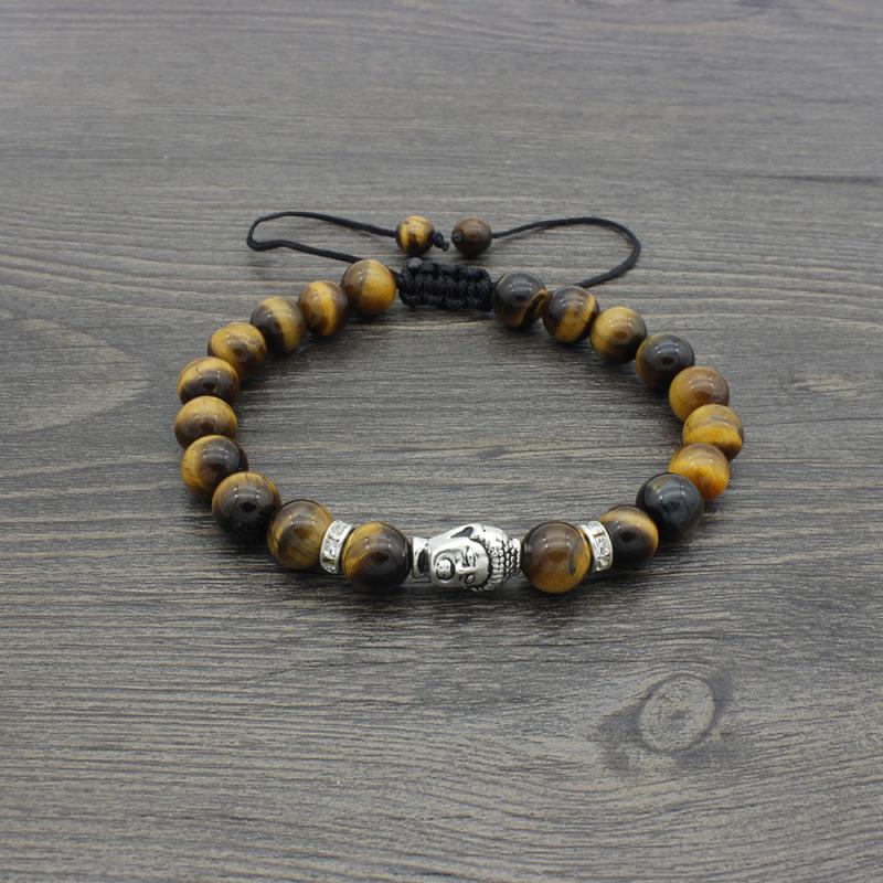 Новый плетеный браслет с головой Будды из тигрового глаза, регулируемый, аксессуары, в наличии