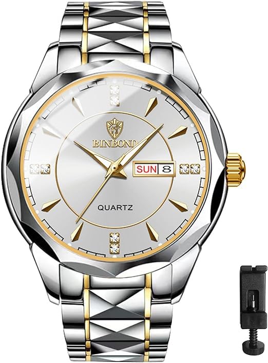 Часы Precision Steel Analog Copy Watch Men Светящиеся часы с датой и днем недели Водонепроницаемые часы с удобным для чтения циферблатом из нержавеющей стали с регулируемым уровнем, серебристые