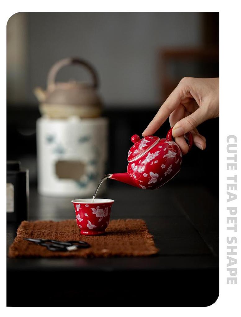 Красный керамический чайник Сиши - Элегантный китайский стиль для женщин, на одну порцию, с цветной глазурью