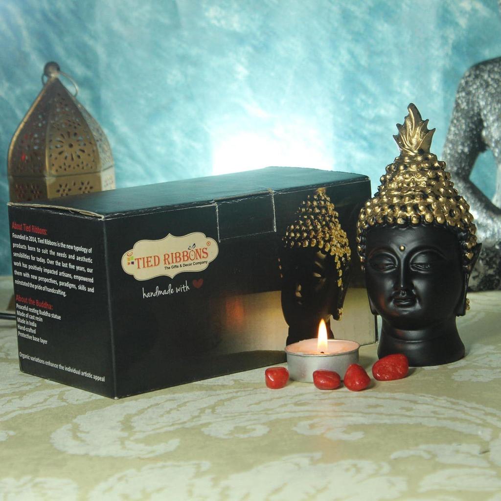 СВЯЗАННЫЕ ЛЕНТЫ Статуя головы Будды из смолы-декоративный экспонат идола Будды для дома, гостиной, украшения стола, подарки (Золотой, 13,7 см х 6,3 см.)