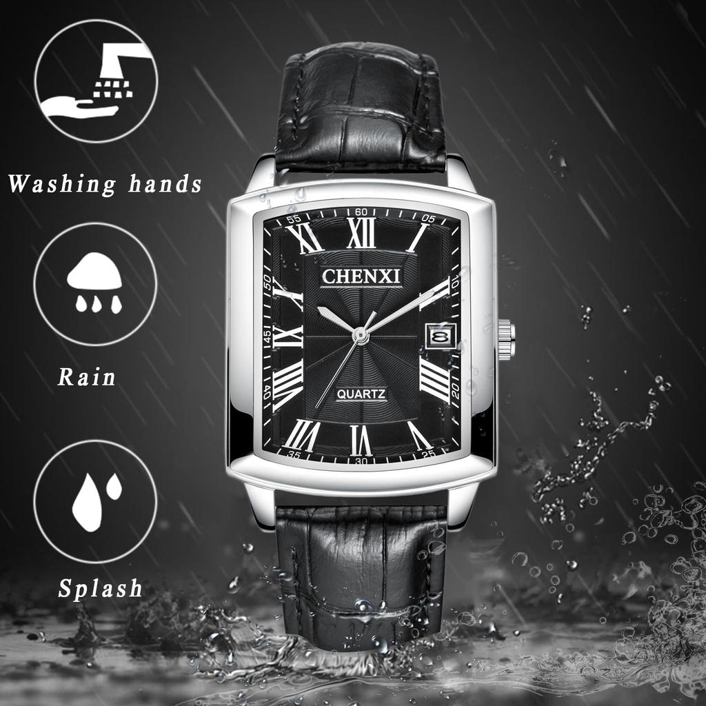 Square Watch with Leather Couple Roman Analog Wrist Waterproof Easy To Read Popular Suitable for Black Men Men's Strap Watch, Numerals, Date, Quartz,