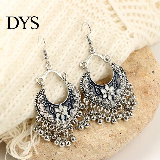 Pendientes bohemios de gancho esmaltado con borlas y campanas de flores para mujer, joyería para banquetes y fiestas