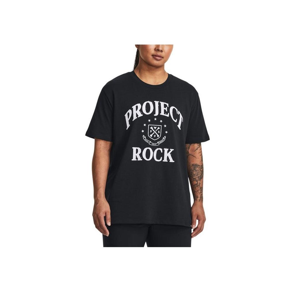 Under Armour Футболка для тренировок Project Campus Project Rock с буквенным принтом, женские топы, черный цвет 1382175-001