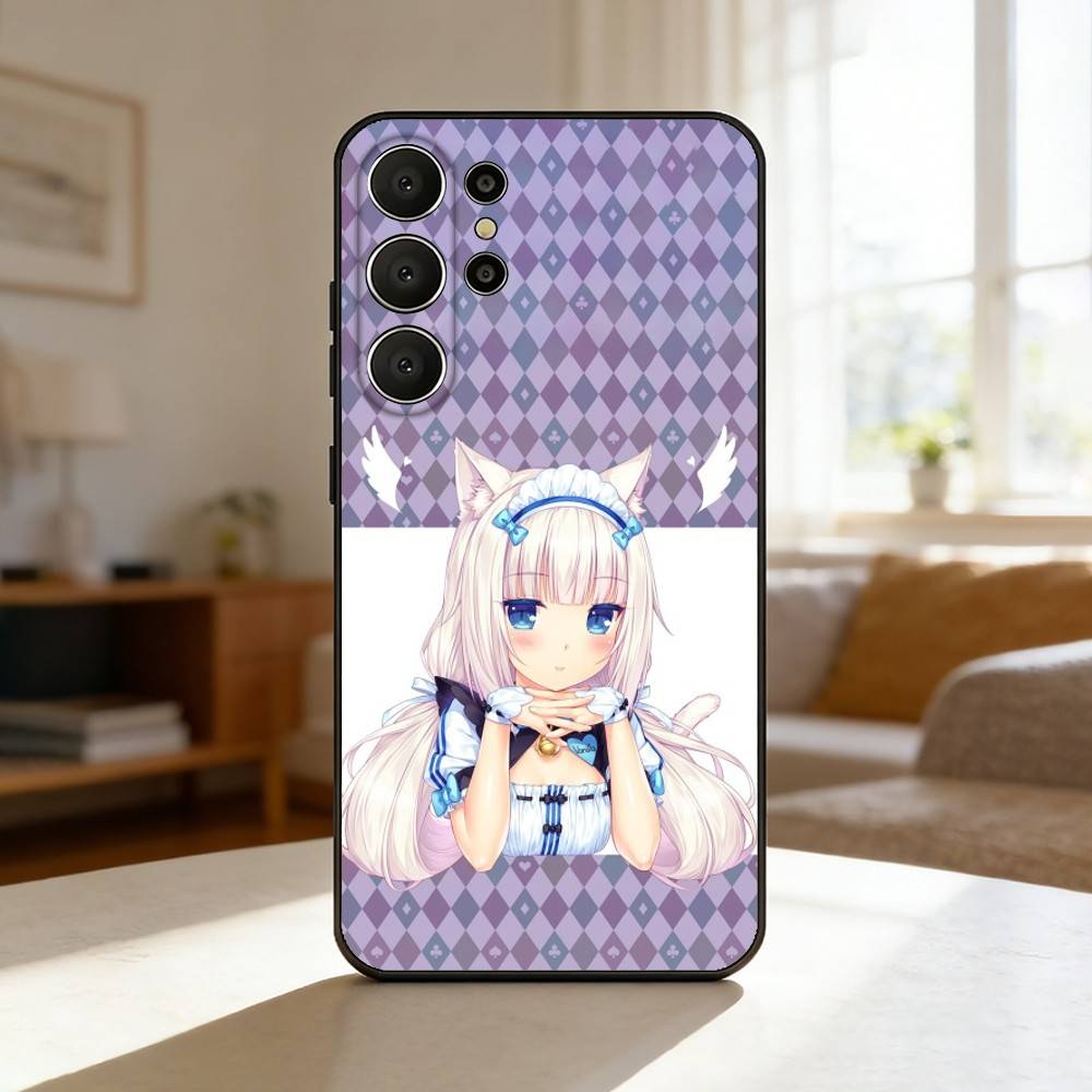 Чехол для телефона игры N-Nekopara Girls для Samsung S26,S25,24,23,22,30,21,10,9,Ultra,Plus,Lite,FE Мягкий черный чехол