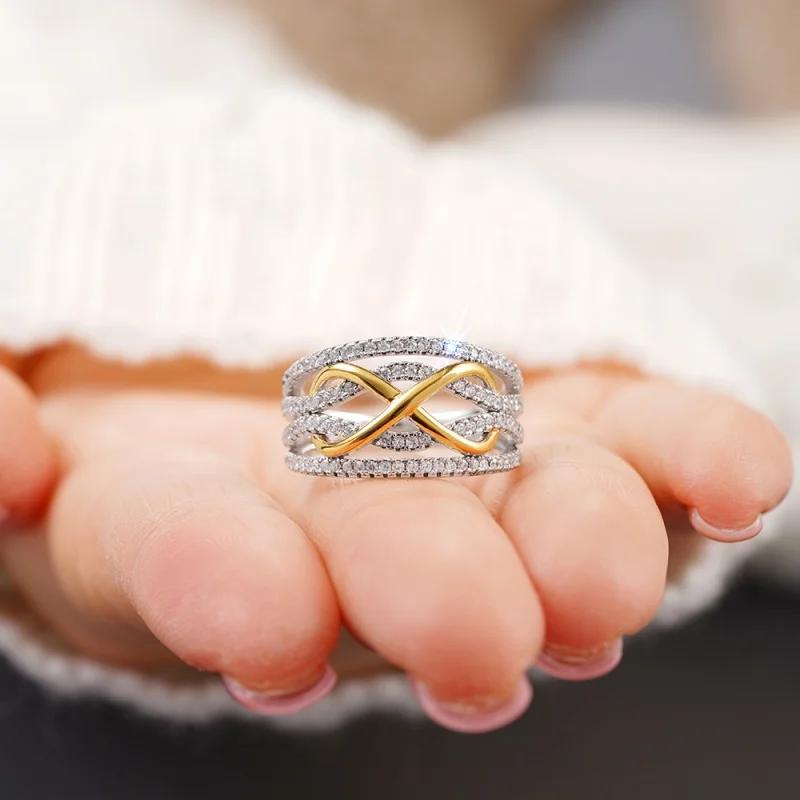 Роскошные кольца Infinity Design из стерлингового серебра 925 пробы для женщин, ослепительные фианиты, элегантные аксессуары для пальцев, ювелирные изделия для свадебной вечеринки